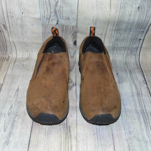 MERRELL Jungle Moc Nubuck Waterproof Brown Slip On Mocs Mens Size 10 Wide - Picture 4 of 7